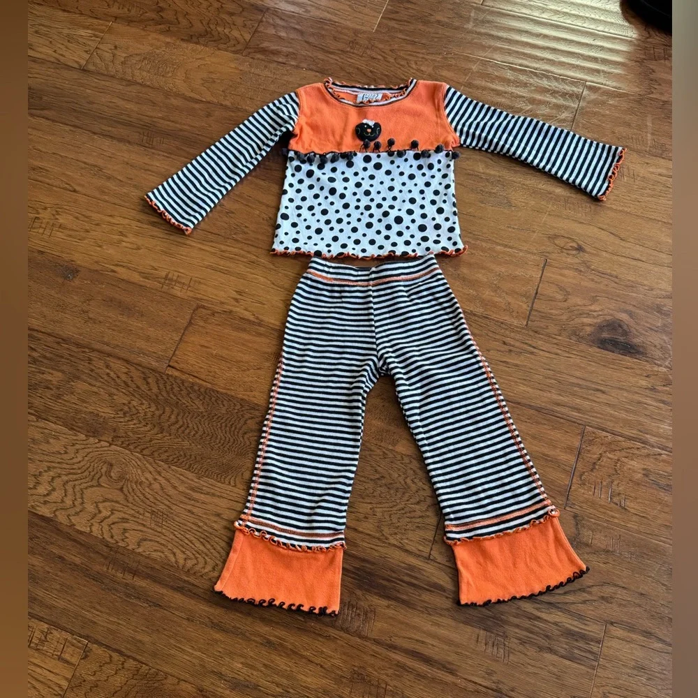 Miss Tee V-Us Orange and Black Striped Polka Dot‎ Outfit